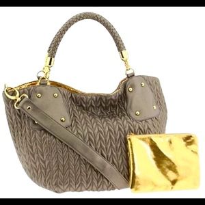 Big Buddha Pearl Quilted Gunmetal Vegan Leather Tote Purse New with Tags